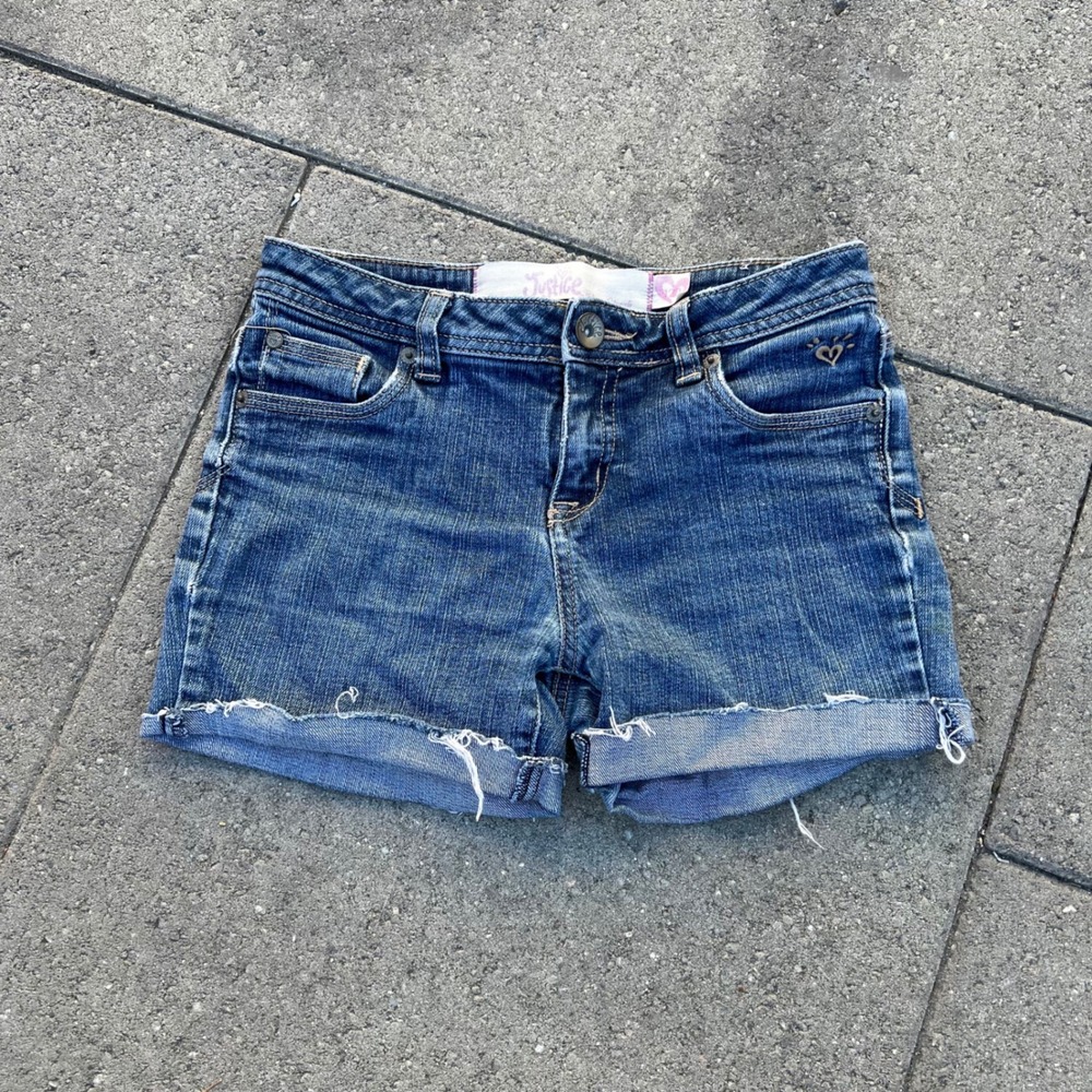 Justice Simply Low Denim Shorts Medium Wash Cut Off Frayed Hem Girls 12R